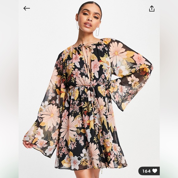 ASOS Design Keyhole Front Belted Mini Slater Dress in Retro Floral Print - Picture 1 of 6